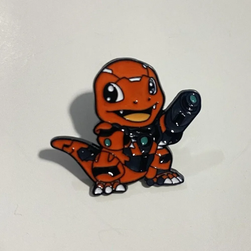 Mecha Charmander Enamel Pin Sci-Fi Cyberpunk Robot Armor Pokémon Fan Badge Gift